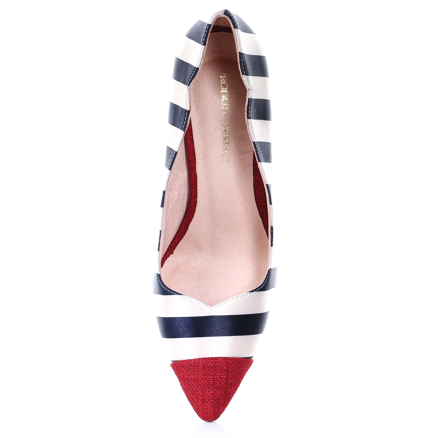 "Nautica Chrome" – Escarpins Rayés à Bout Pointu et Talon Métallisé (Rouge)
