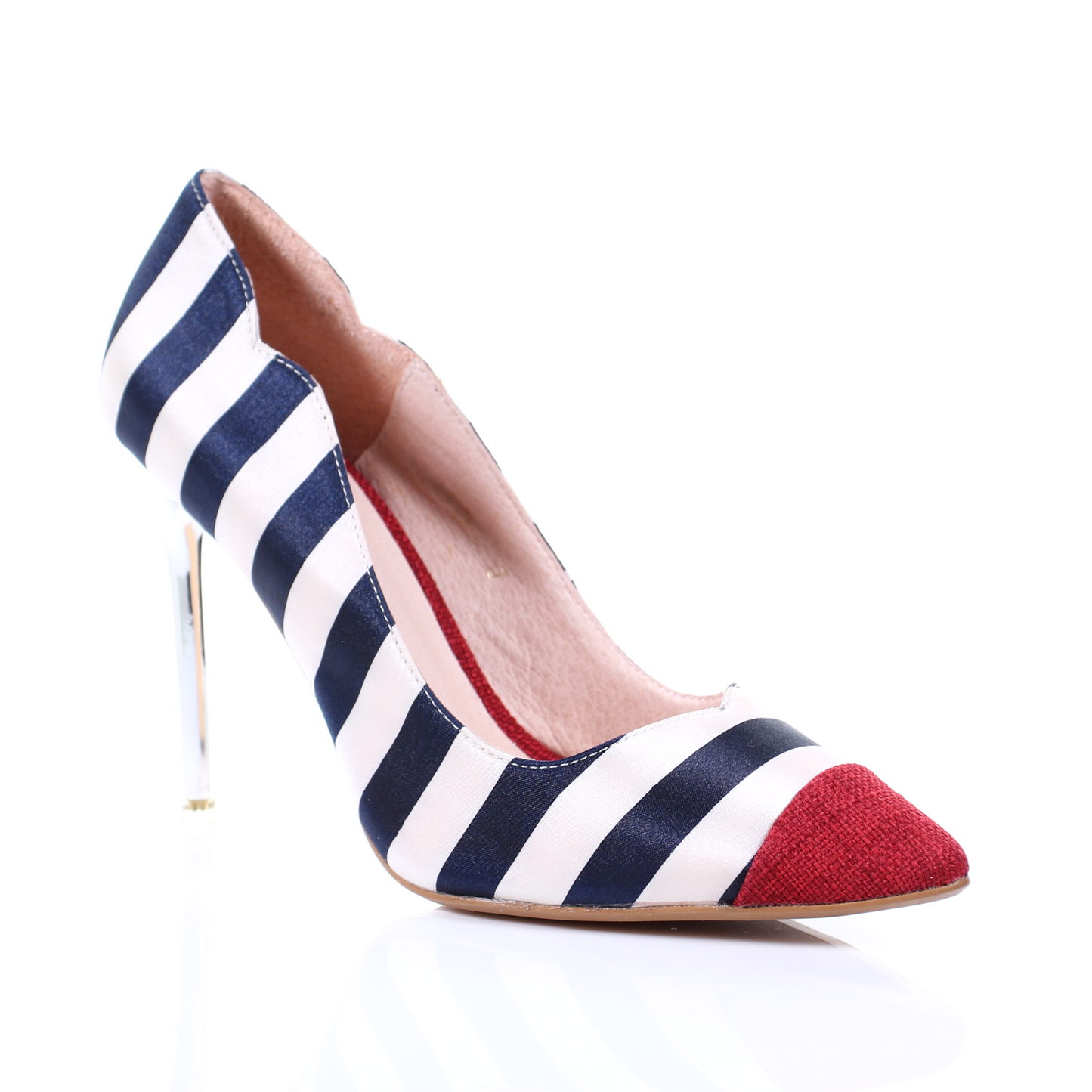 "Nautica Chrome" – Escarpins Rayés à Bout Pointu et Talon Métallisé (Rouge)