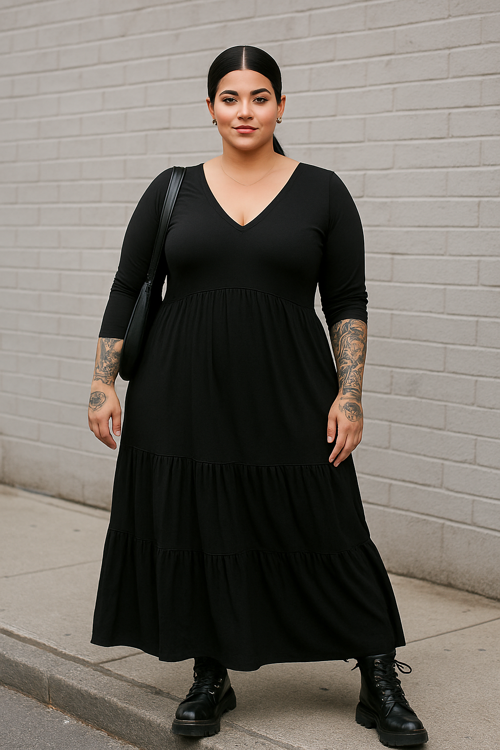 Robe Longue Élégante à Manches Longues – Décolleté Cœur-Makadamia