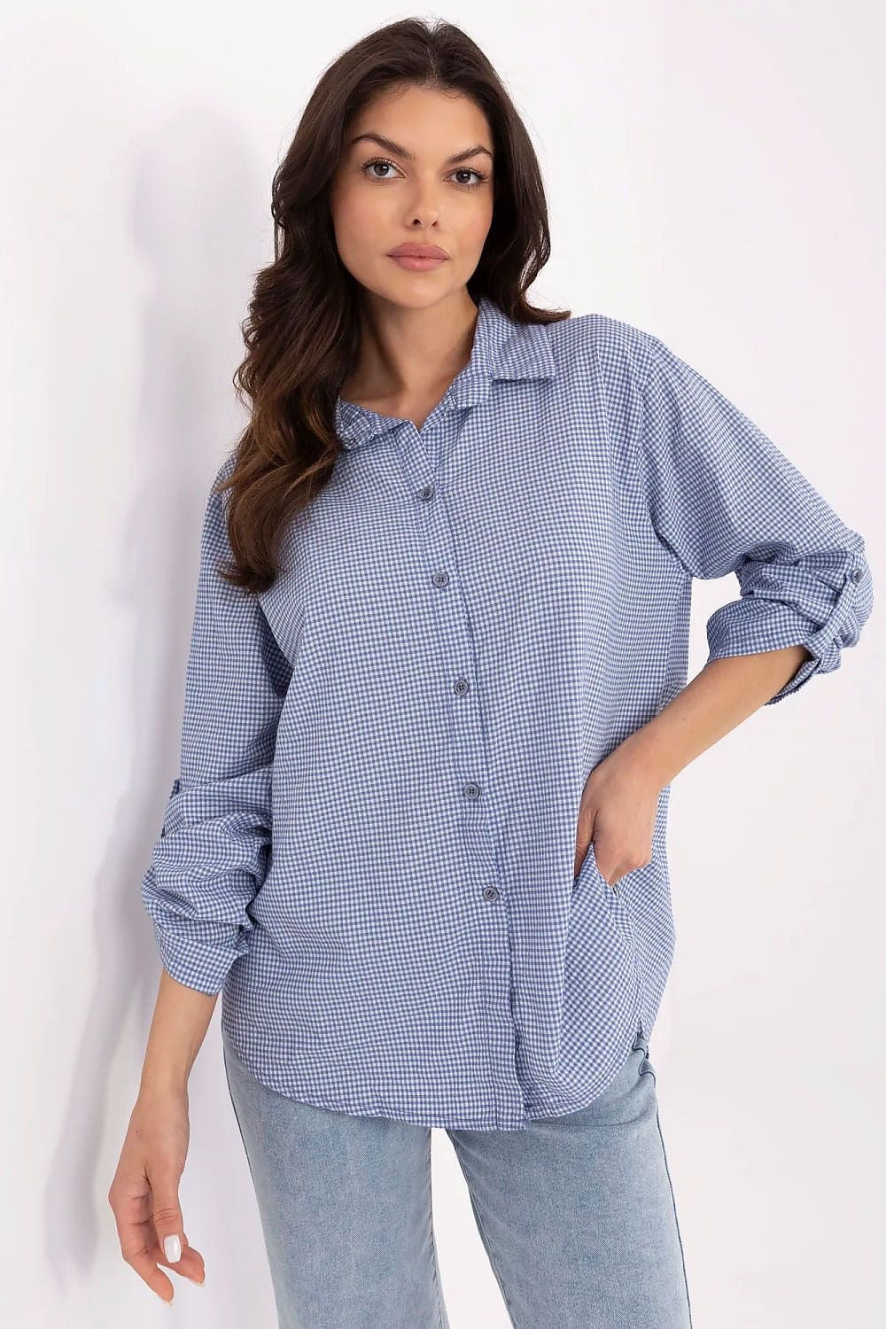 Chemise coton à carreaux, allure décontractée, coupe soignée-Italy Moda