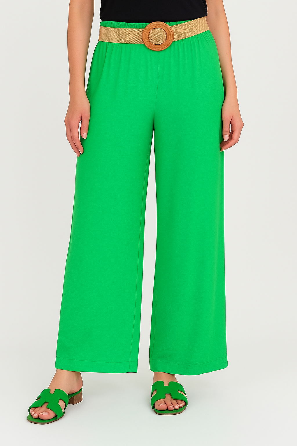 "Alta Vita" – Pantalon Taille Haute à Plis Décoratifs et Ceinture Intégrée