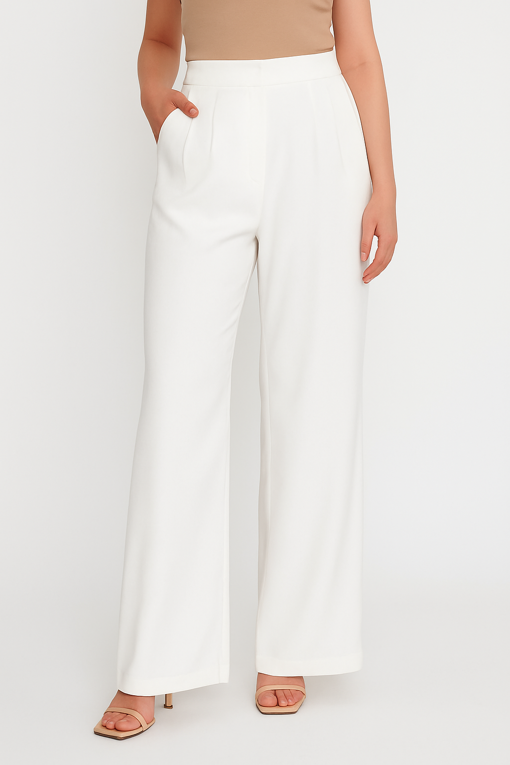 "Silhouette Fit" – Pantalon Évasé Taille Haute, Coupe Longue et Poches Obliques