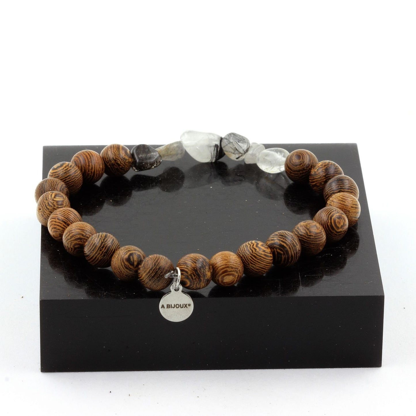 Bracelet Racine & Clarté – Quartz Tourmaliné & Bois Naturel