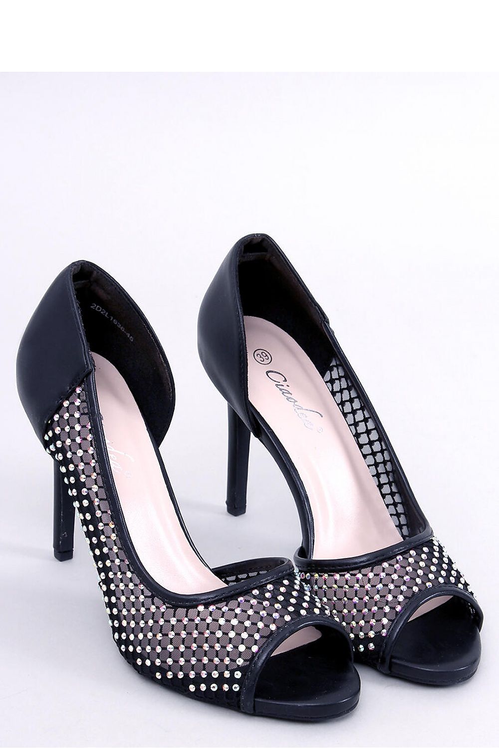 Escarpins ouverts en tulle orné de zircons – Talon aiguille 9,5 cm – Modèle Inello