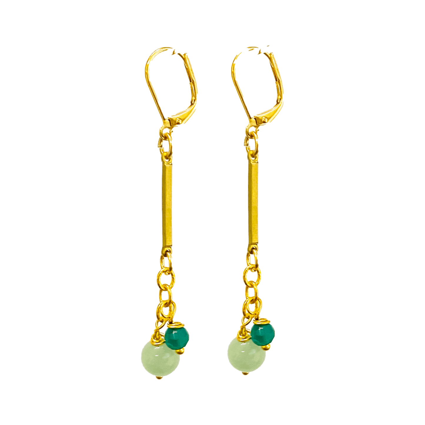 Boucles Duda – Aventurine & Jade, Élégance Allongée