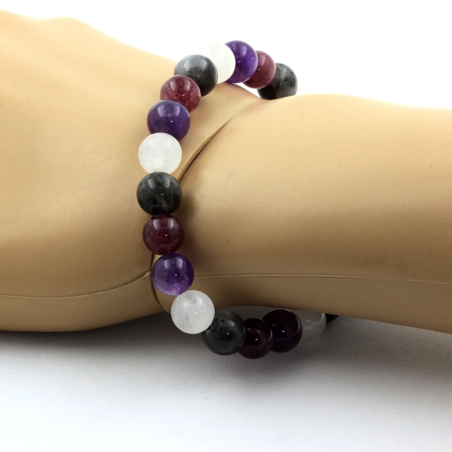 Amethyst + Moonstone + Labradorite + Lepidolite Bracelet 8 mm Beads. Made in France