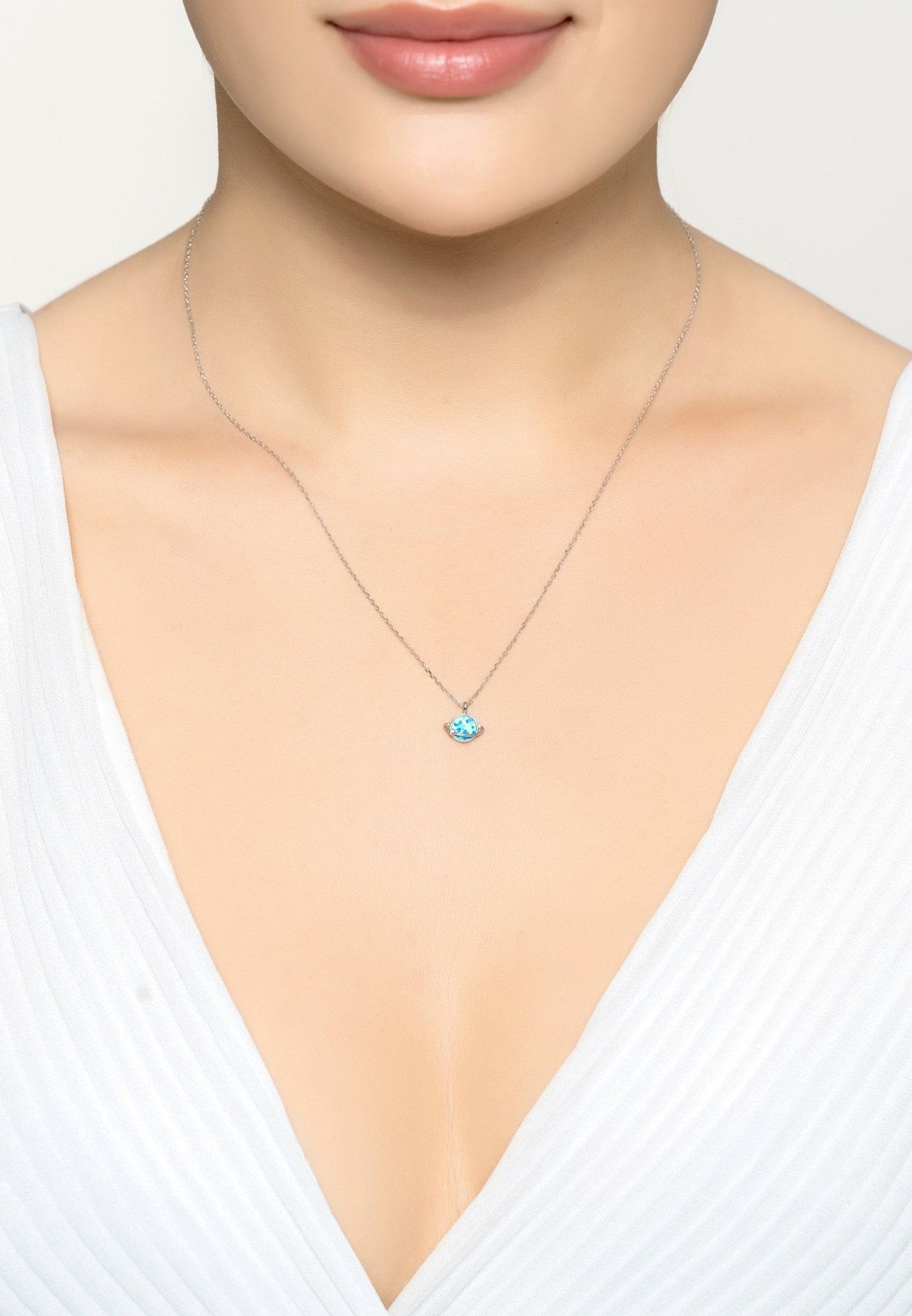Collier Galactique Saturne – Opalite & Argent 925