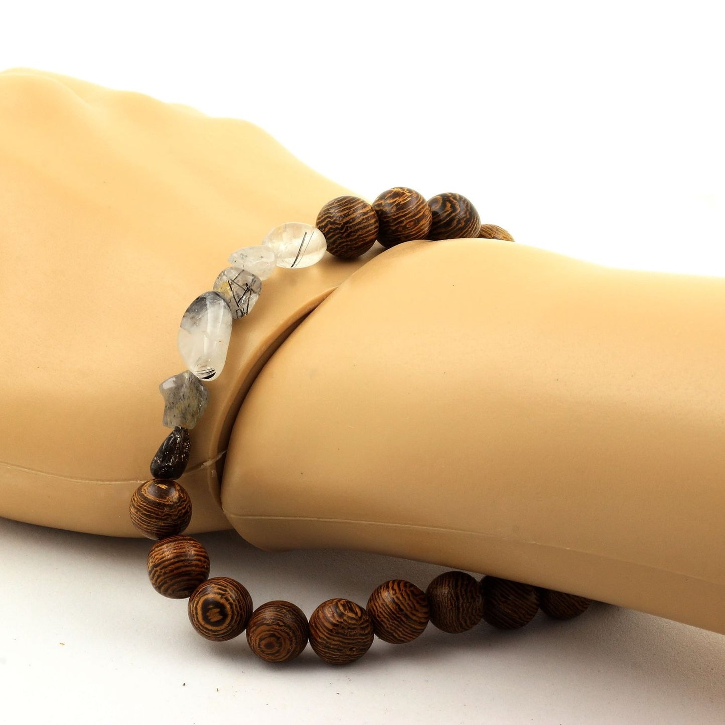 Bracelet Racine & Clarté – Quartz Tourmaliné & Bois Naturel