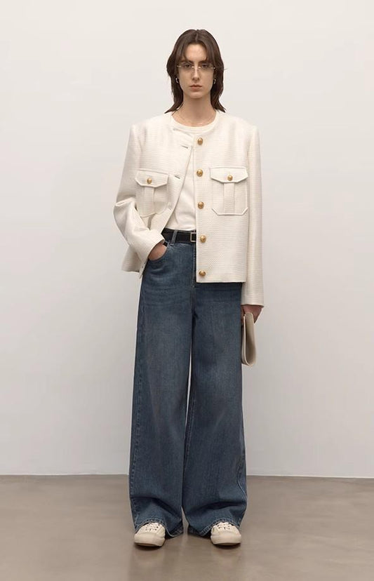 Turkish Double-Core Micro-Elastic Snowflake Denim Versatile Tall and Slim Low-Waist Denim Wide-Leg Pants