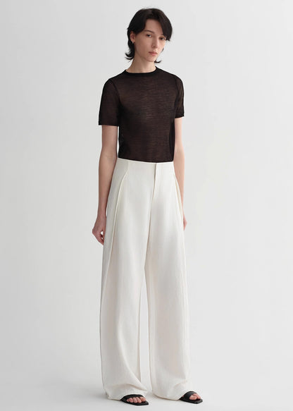 Summer Mulberry Silk Linen Waistless Three-Dimensional Pleated Wide-Leg Pants for Women