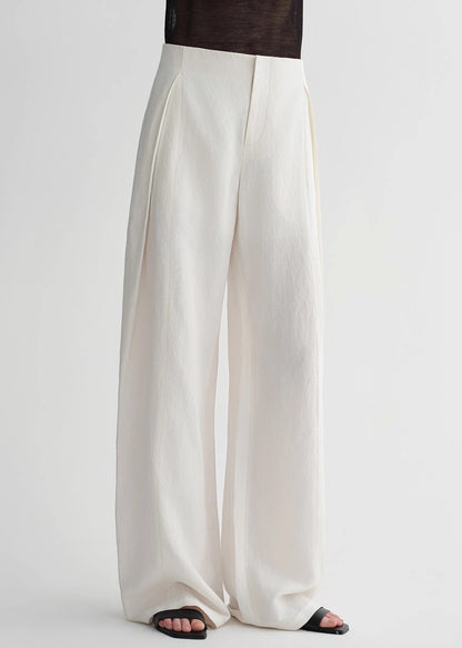 Summer Mulberry Silk Linen Waistless Three-Dimensional Pleated Wide-Leg Pants for Women