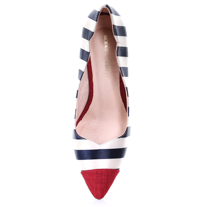"Nautica Chrome" – Escarpins Rayés à Bout Pointu et Talon Métallisé (Rouge)