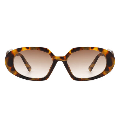 Glittera - Rectangle Retro Oval Chic Round Lens Leaf Design Fashion Sunglasses
