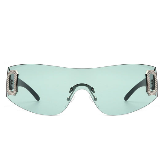 Havoc - Rimless Rectangle Sleek Wrap Around Women's Sunglasses