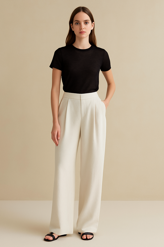 Pantalon Large Plissé en Soie de Mûrier ( l'impératrice des soies) & Lin – Taille Sans Ceinture