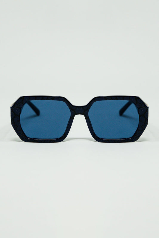 Diamond-Shaped Sunglasses in Black With Deep Blue Lenses