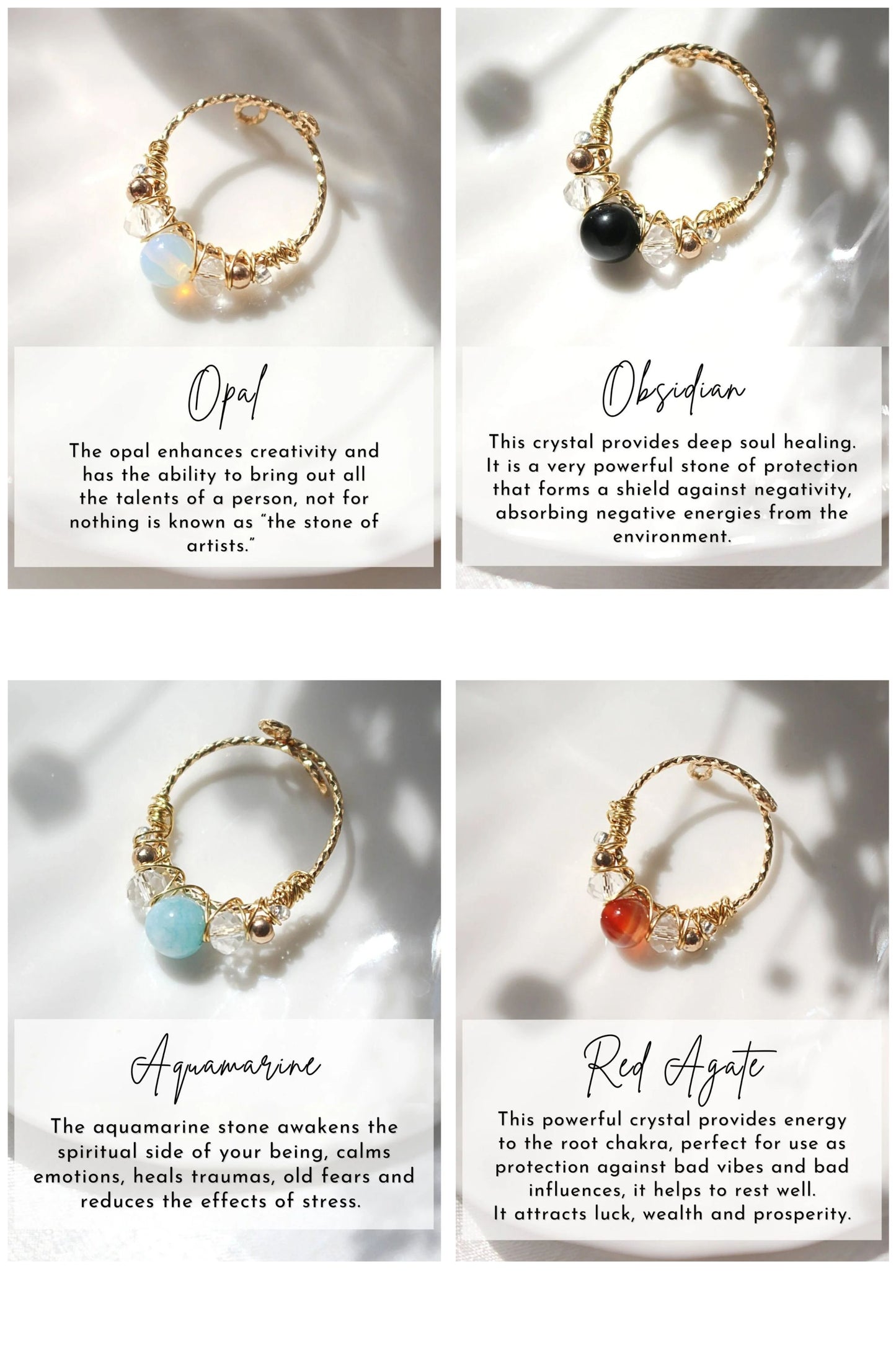 Bague Énergie Dorée – Cristaux Naturels & Fil Or 18K