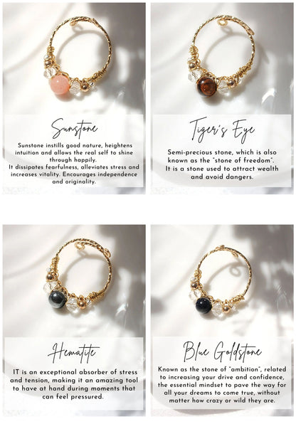 Bague Énergie Dorée – Cristaux Naturels & Fil Or 18K