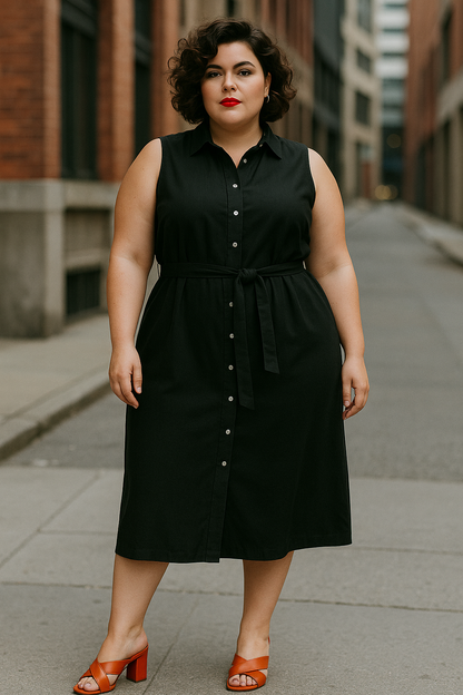 Robe Chemise Élégante en Lin, Coton & Viscose – Sobriété et Raffinement