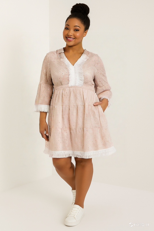 Robe midi bohème en coton ajouré – douceur et raffinement au naturel-Lakerta