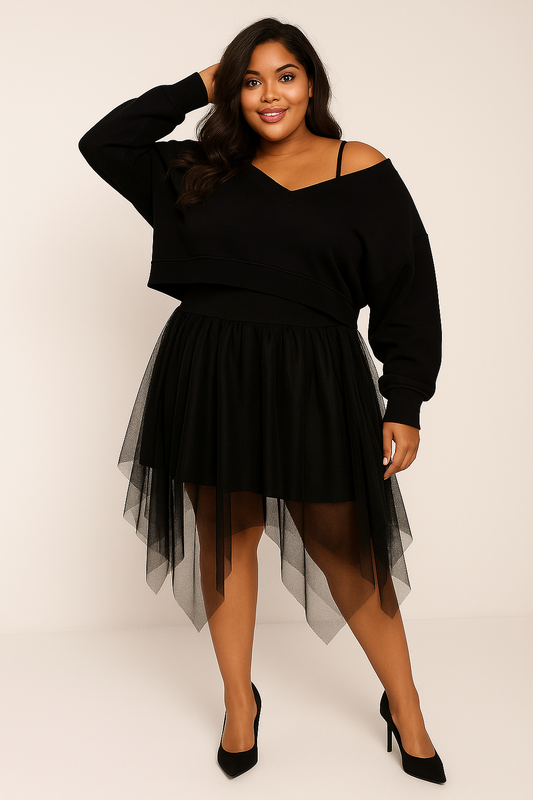 Ensemble 2 pièces « Bella Donna » – Élégance urbaine en tulle et maille douce-Italy Moda