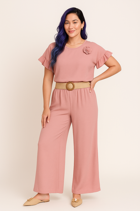"Milano Chic" – Pantalon Large Taille Haute avec Ceinture et Plis Décoratifs