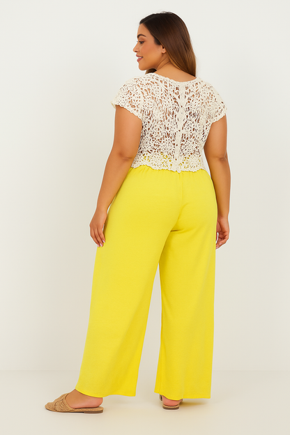 "Linea Alta" – Pantalon Large Taille Haute avec Plis Structurés et Ceinture
