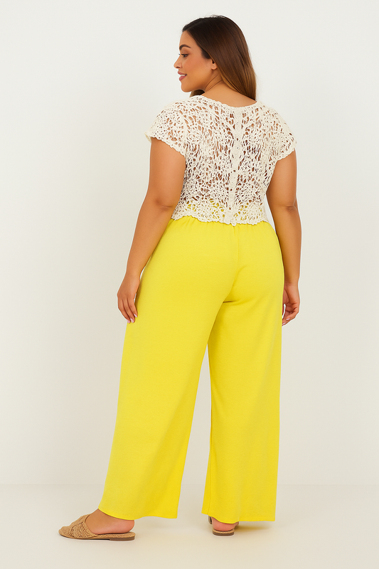 "Linea Alta" – Pantalon Large Taille Haute avec Plis Structurés et Ceinture