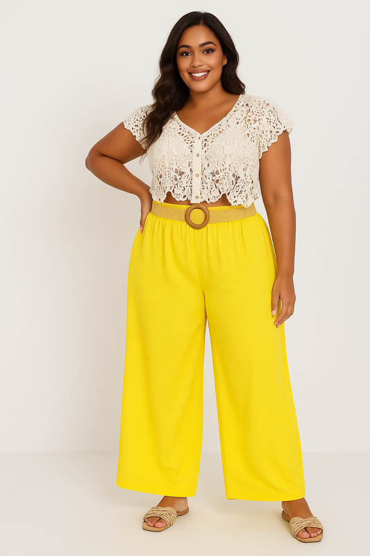 "Linea Alta" – Pantalon Large Taille Haute avec Plis Structurés et Ceinture