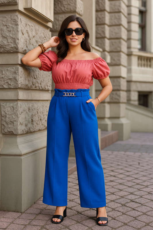 "Varsovie Chain" – Pantalon Évasé Taille Haute avec Chaîne Décorative