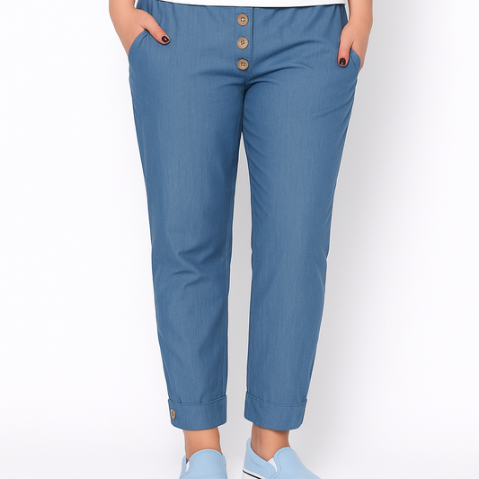"Blog Style" – Pantalon Bas d’Entrejambe Effet Denim Léger