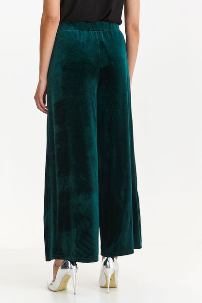 "Deep Green Flow" – Pantalon Long à Jambe Droite Large en Maille Légèrement Satinée