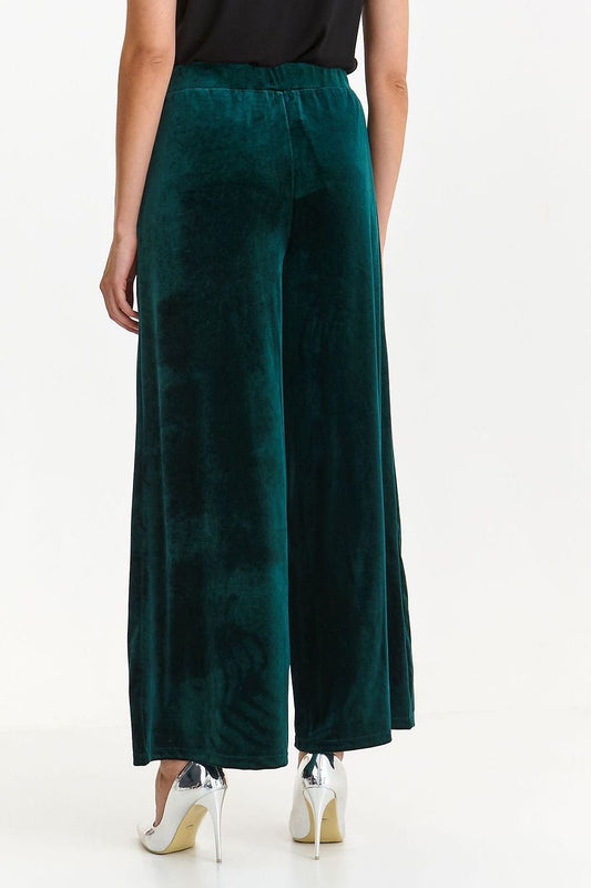 "Deep Green Flow" – Pantalon Long à Jambe Droite Large en Maille Légèrement Satinée