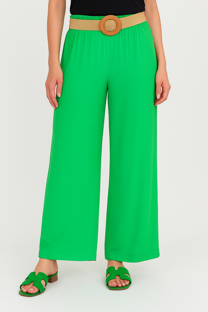 "Alta Vita" – Pantalon Taille Haute à Plis Décoratifs et Ceinture Intégrée