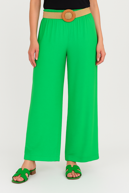 "Alta Vita" – Pantalon Taille Haute à Plis Décoratifs et Ceinture Intégrée