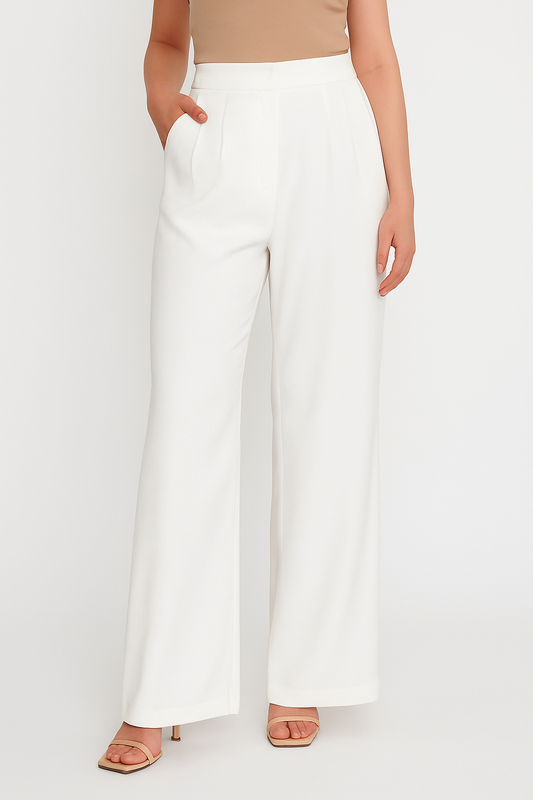 "Silhouette Fit" – Pantalon Évasé Taille Haute, Coupe Longue et Poches Obliques