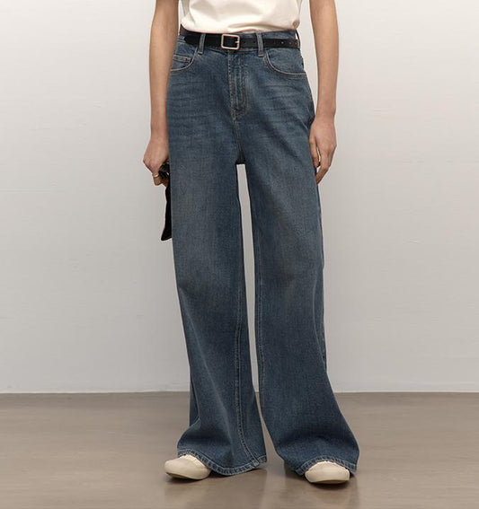 Turkish Double-Core Micro-Elastic Snowflake Denim Versatile Tall and Slim Low-Waist Denim Wide-Leg Pants