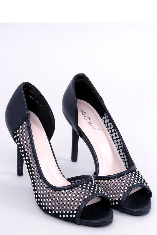 Escarpins ouverts en tulle orné de zircons – Talon aiguille 9,5 cm – Modèle Inello