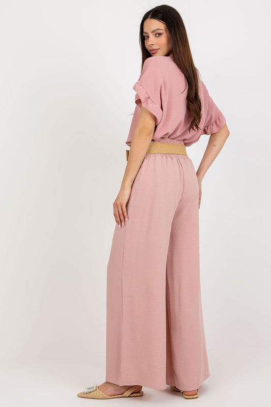 "Milano Chic" – Pantalon Large Taille Haute avec Ceinture et Plis Décoratifs