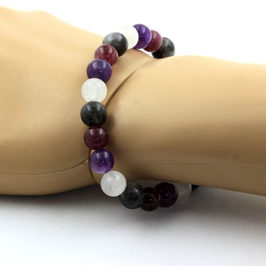 Amethyst + Moonstone + Labradorite + Lepidolite Bracelet 8 mm Beads. Made in France
