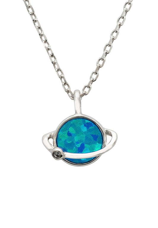 Collier Galactique Saturne – Opalite & Argent 925