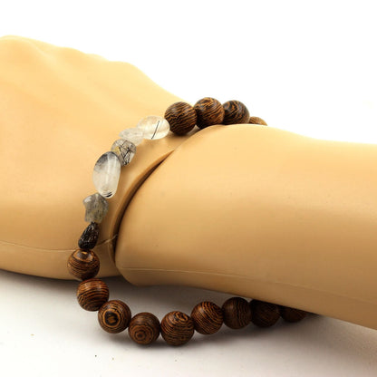 Bracelet Racine & Clarté – Quartz Tourmaliné & Bois Naturel